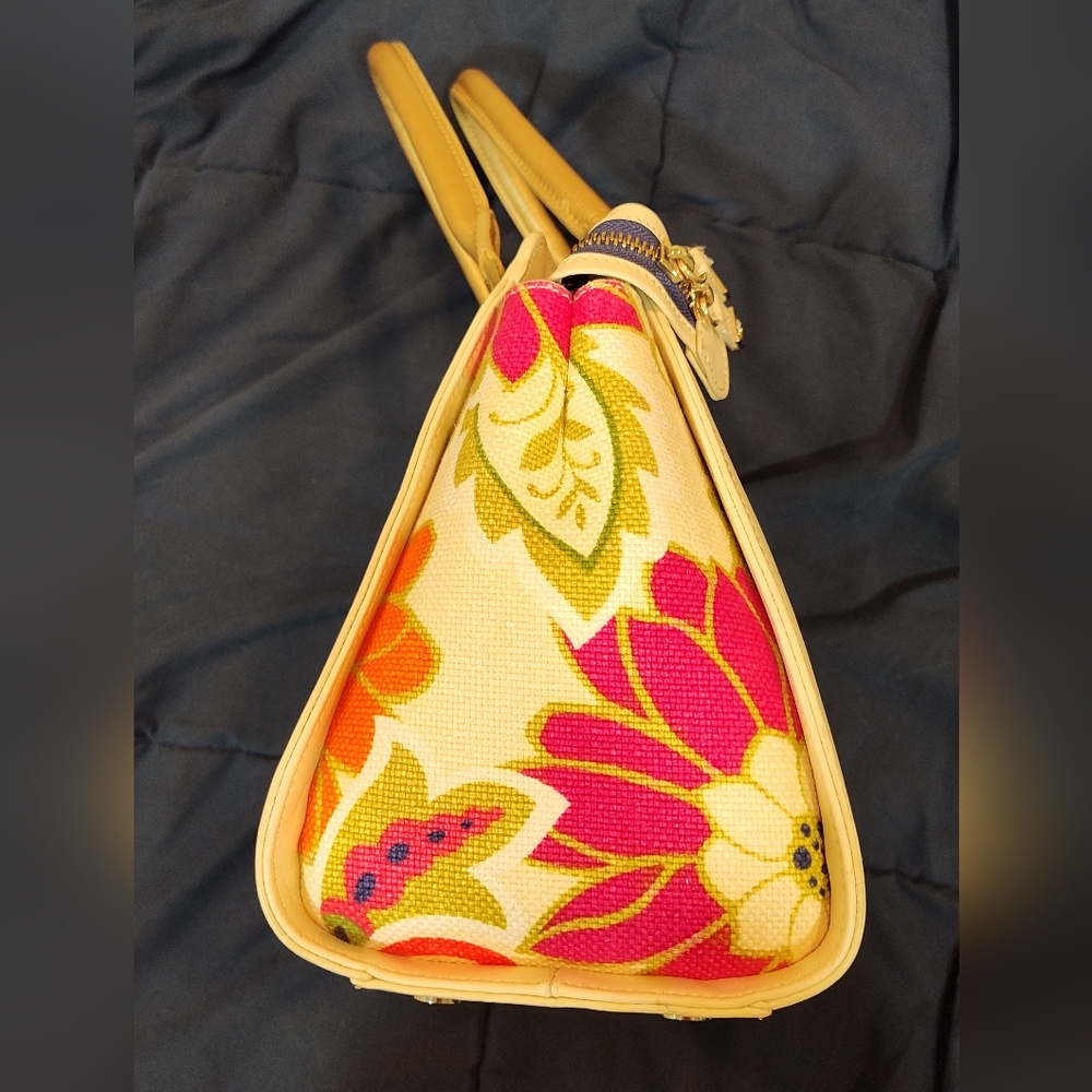 Spartina 449 Large Genuine Leather Tropical Ivory & Gold Shoulder Bag Handbag - Picture 5 of 14